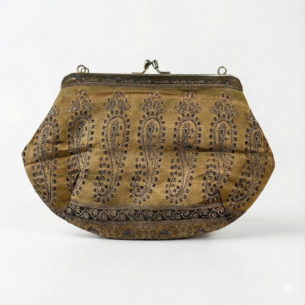 Cottage Product silk evening clutch paisley gold black
